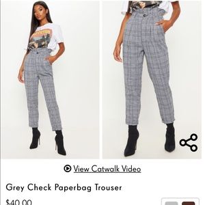 PrettyLittleThing Grey Check Paperbag Trousers